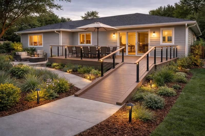 ADA accessible backyard deck with ramp and no-step entry in Roseville, California done by western renovations