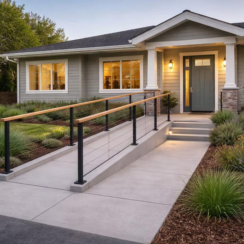 ADA ramp to front entry of a home with no-step access in Roseville, California renovation by western renovations