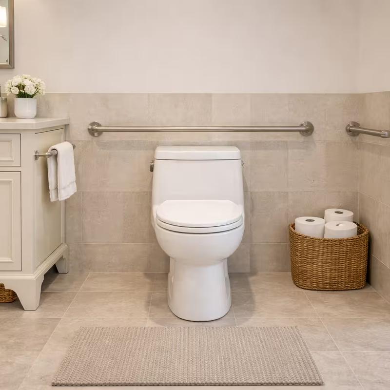 Comfort-height toilet with accessibility clearance for aging in place bathrooms in Roseville, California done by western renovations