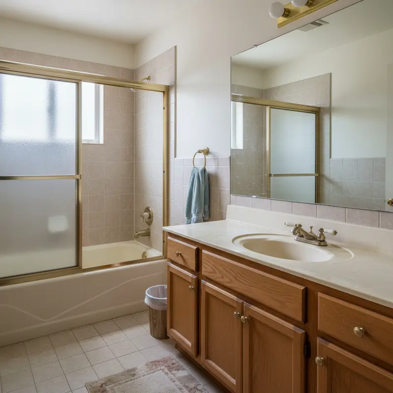 Dated 1990s bathroom with outdated fixtures typical of Sacramento area homes in need of remodeling