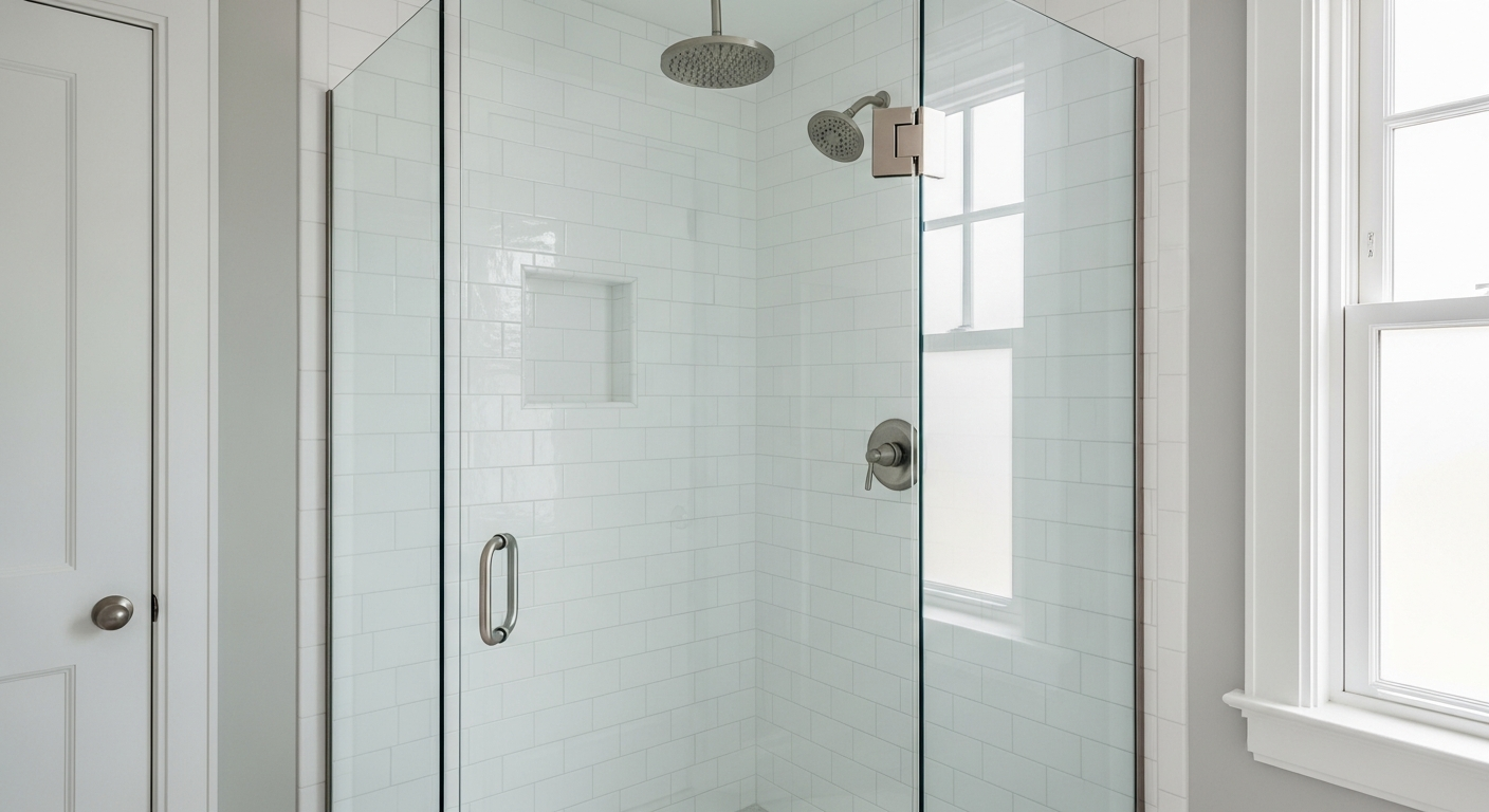 Modern corner shower installation with frameless glass enclosure in a Sacramento area bathroom renovation by Western Renovations