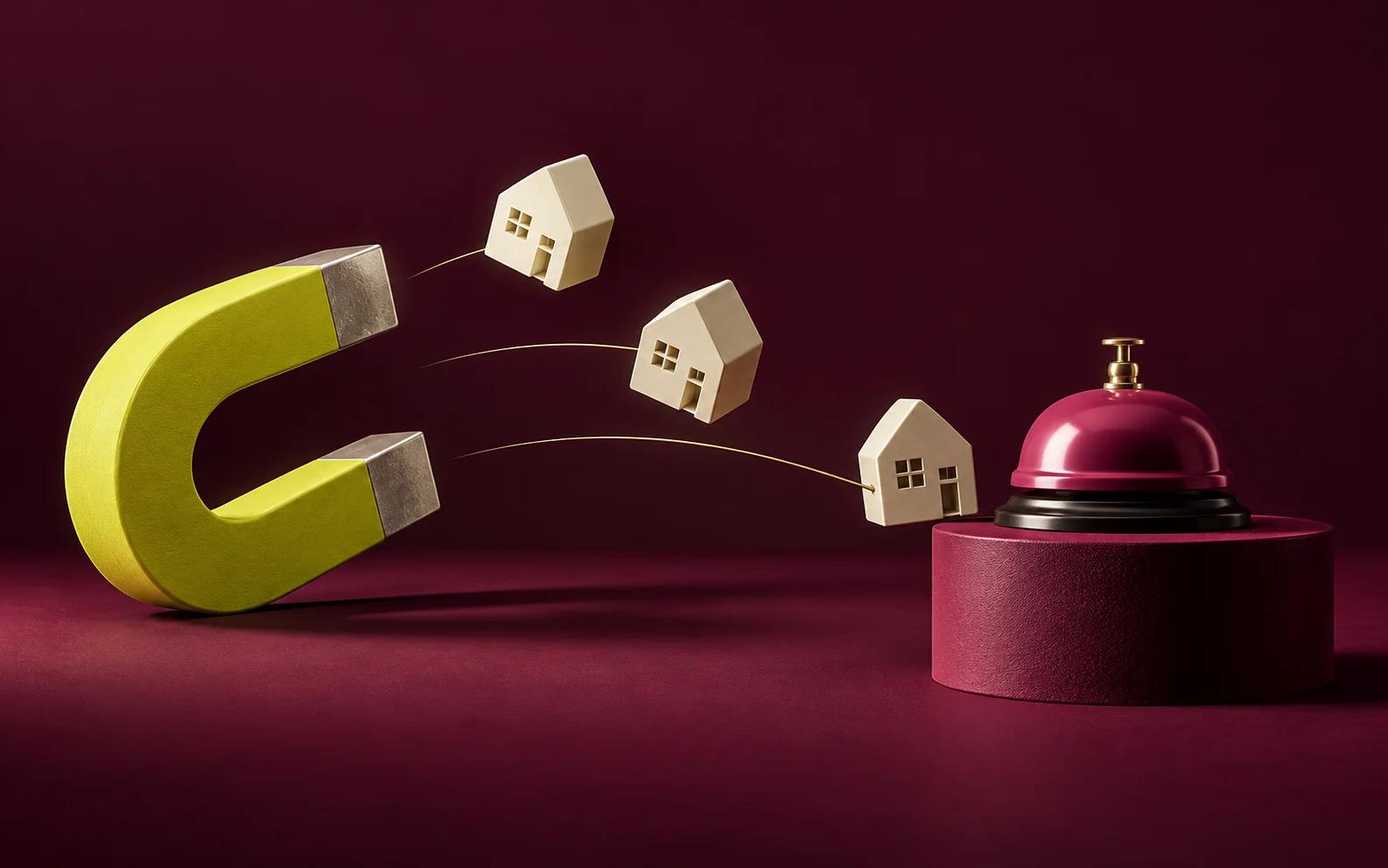 A yellow magnet draws cream houses toward a rose service bell.
