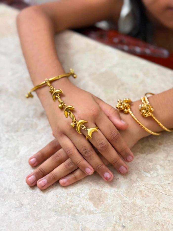The Crescent Moon Hand Chain, close up