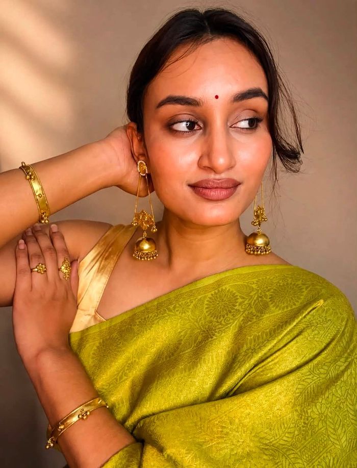 The Regal Gold Jhumka Set, styled