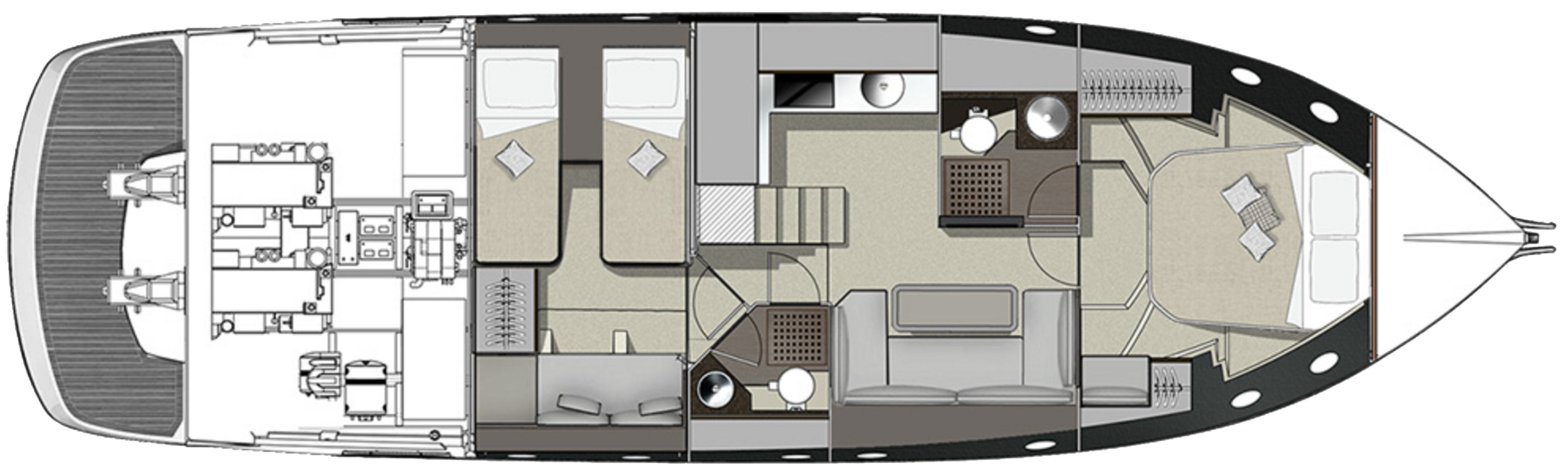 Under deck yacht layout