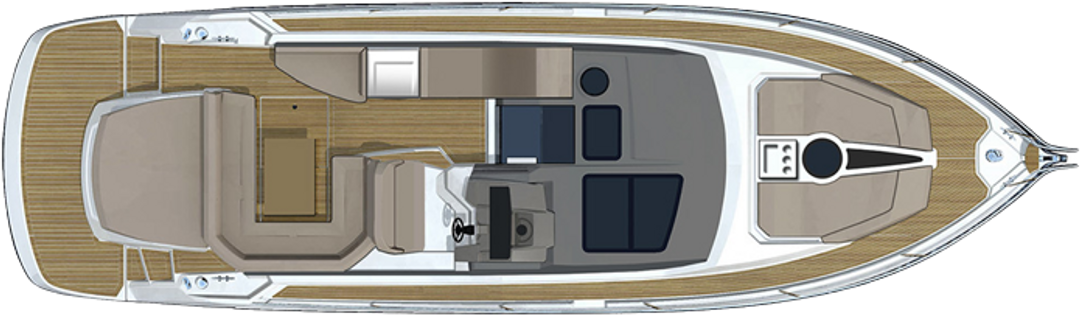 Picture depicting main deck layout. Including sitting area and a steer