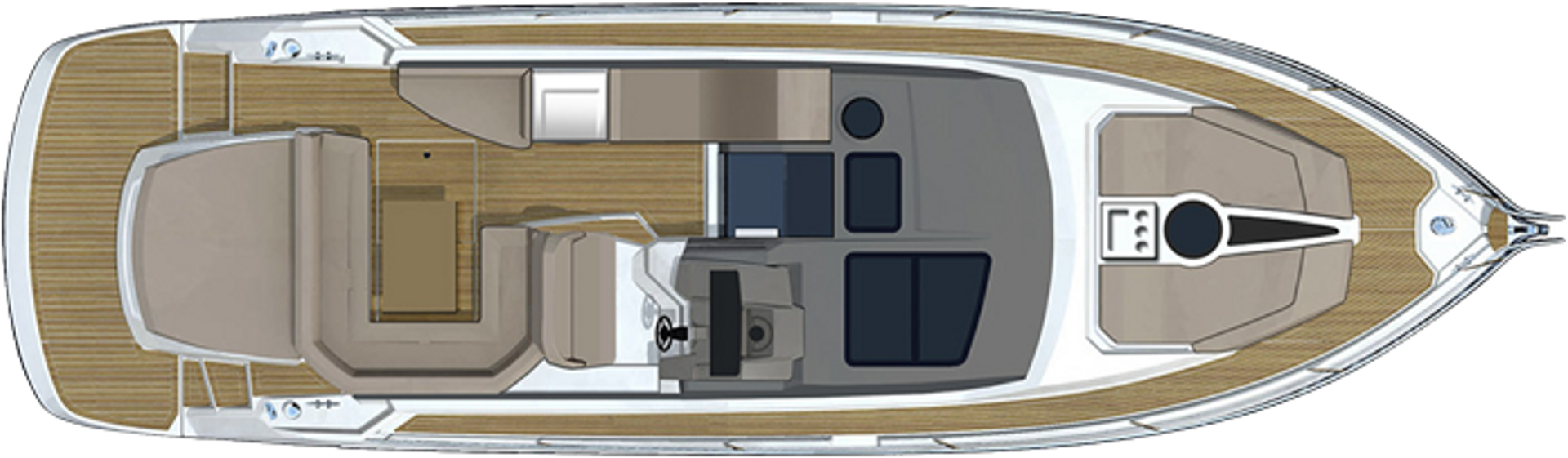 Picture depicting main deck layout. Including sitting area and a steer