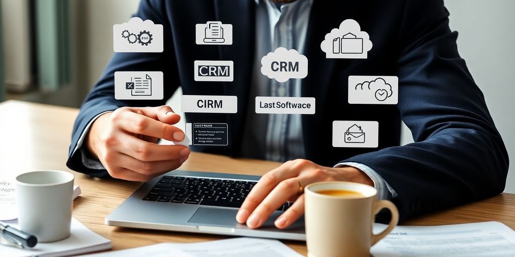 Person evaluating CRM software options on a laptop.