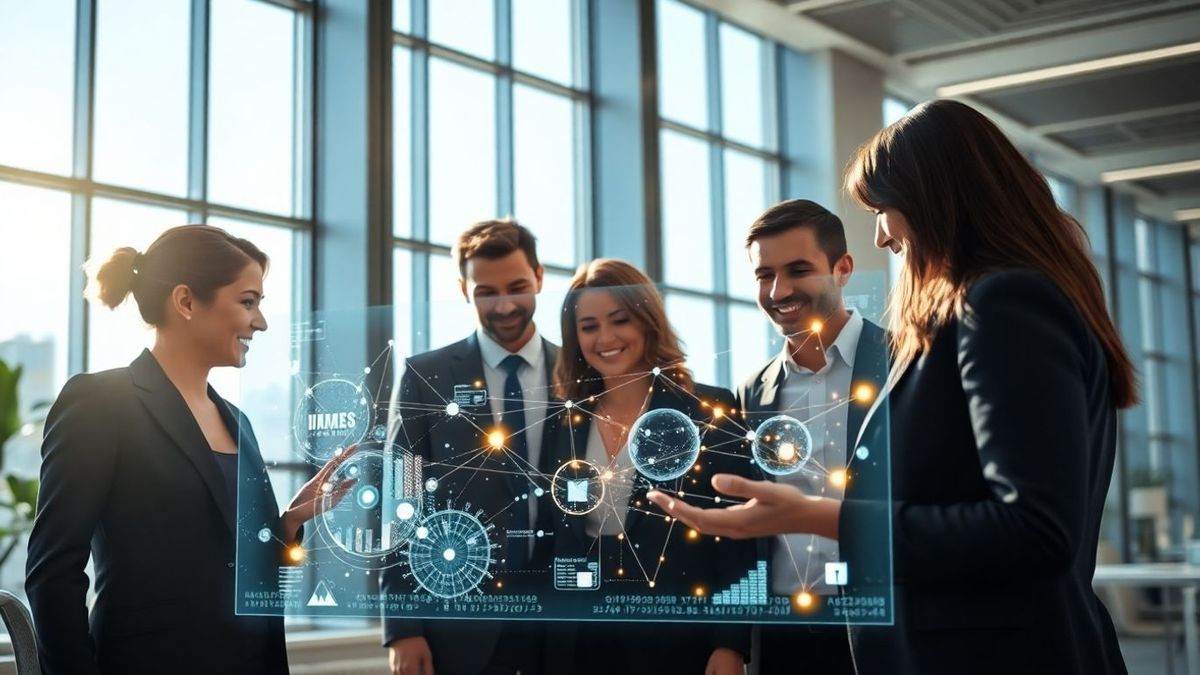 Financial advisors using advanced AI technology for client satisfaction.