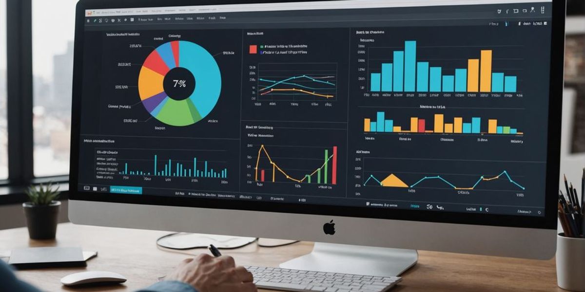 Marketer analyzing video performance metrics on screen