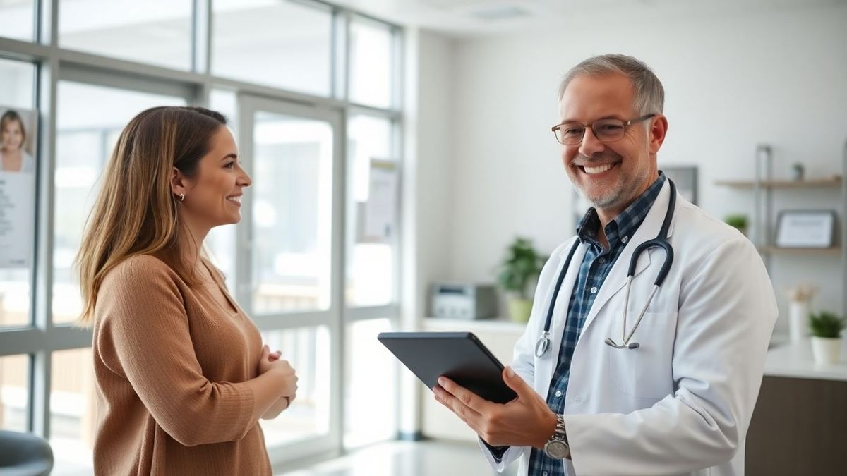 Doctor and patient in a modern medical office.