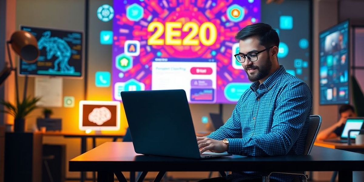 Person using laptop in a modern workspace with AI.