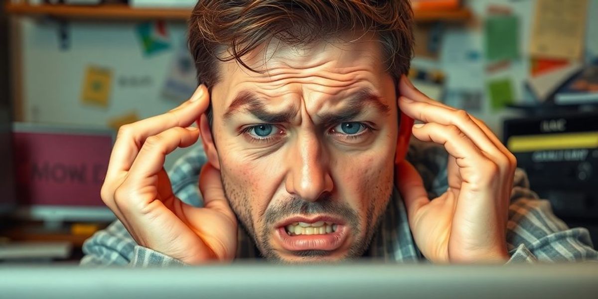Frustrated user at computer, illustrating poor experience.