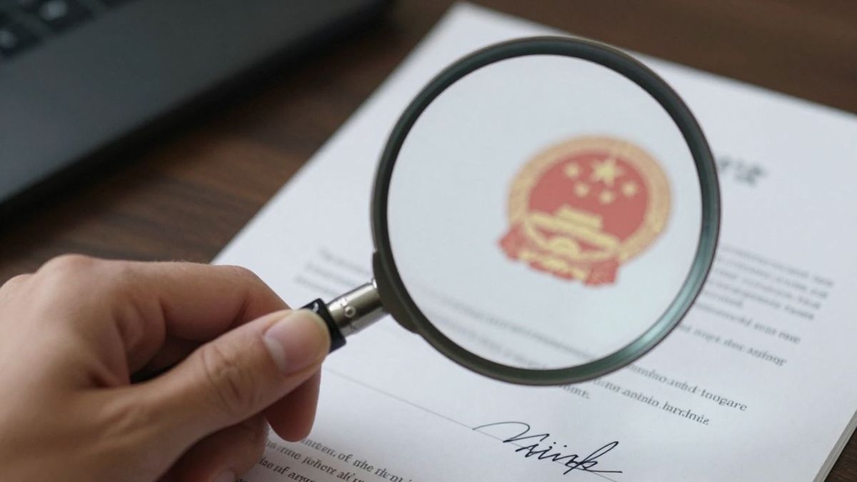 Magnifying glass over a document with a seal.