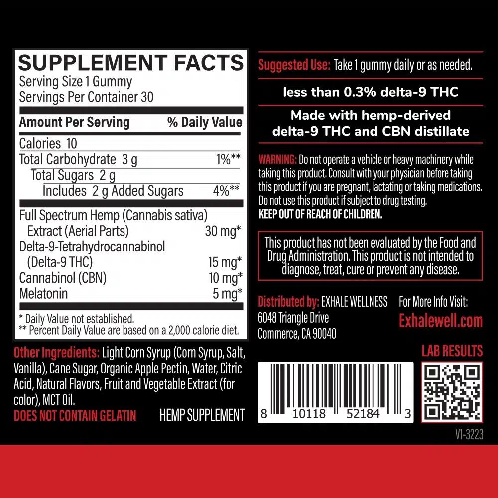 Exhale Wellness Delta 9 + CBN Sleep Gummies 1500mg