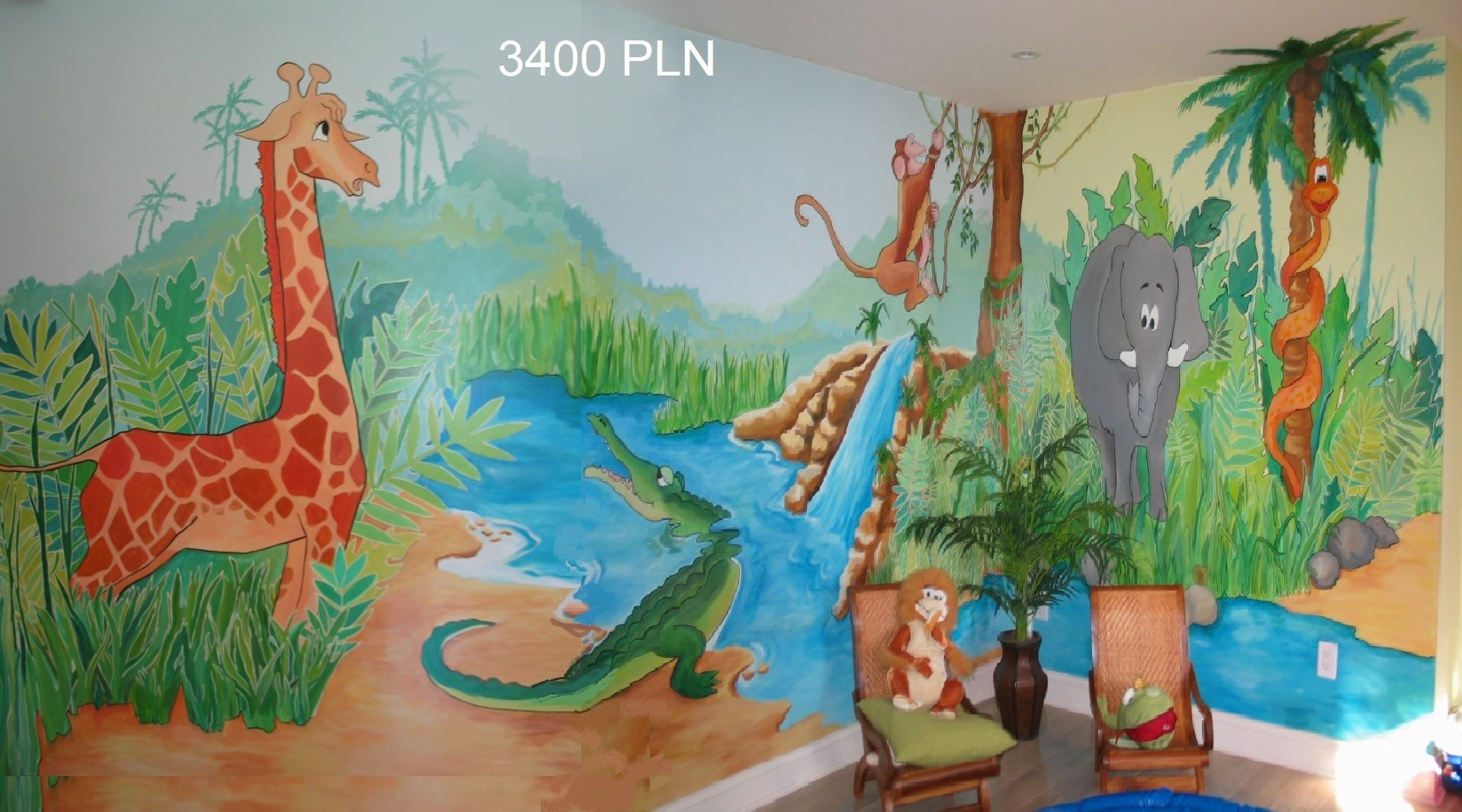 A childish jungle mural in private apartment. By Joanna Kruza in Kraków.