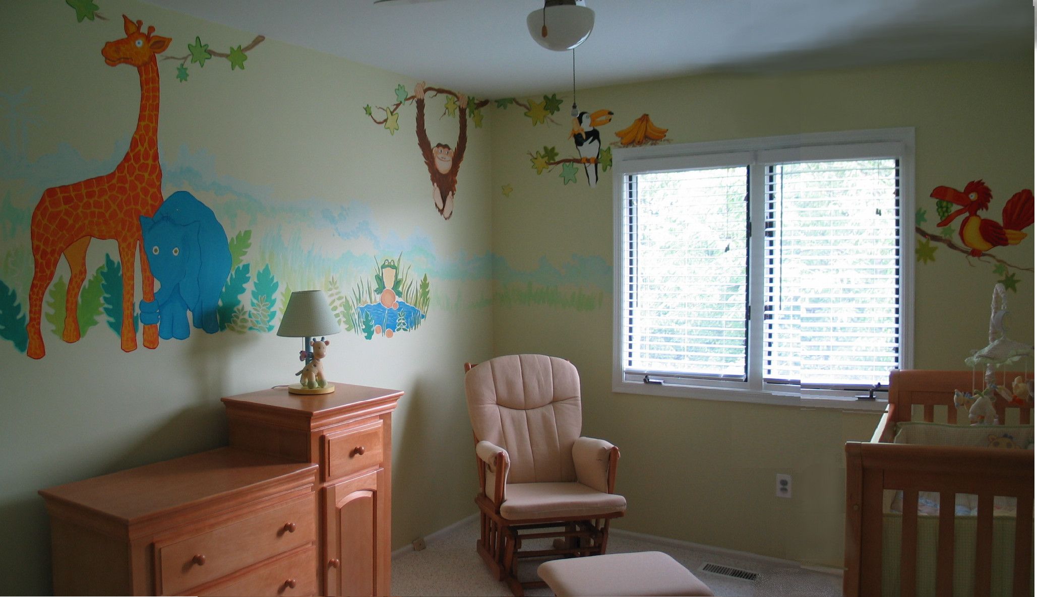 Vibrant colourful nursery mural stimulating an infant's developing visual cortex