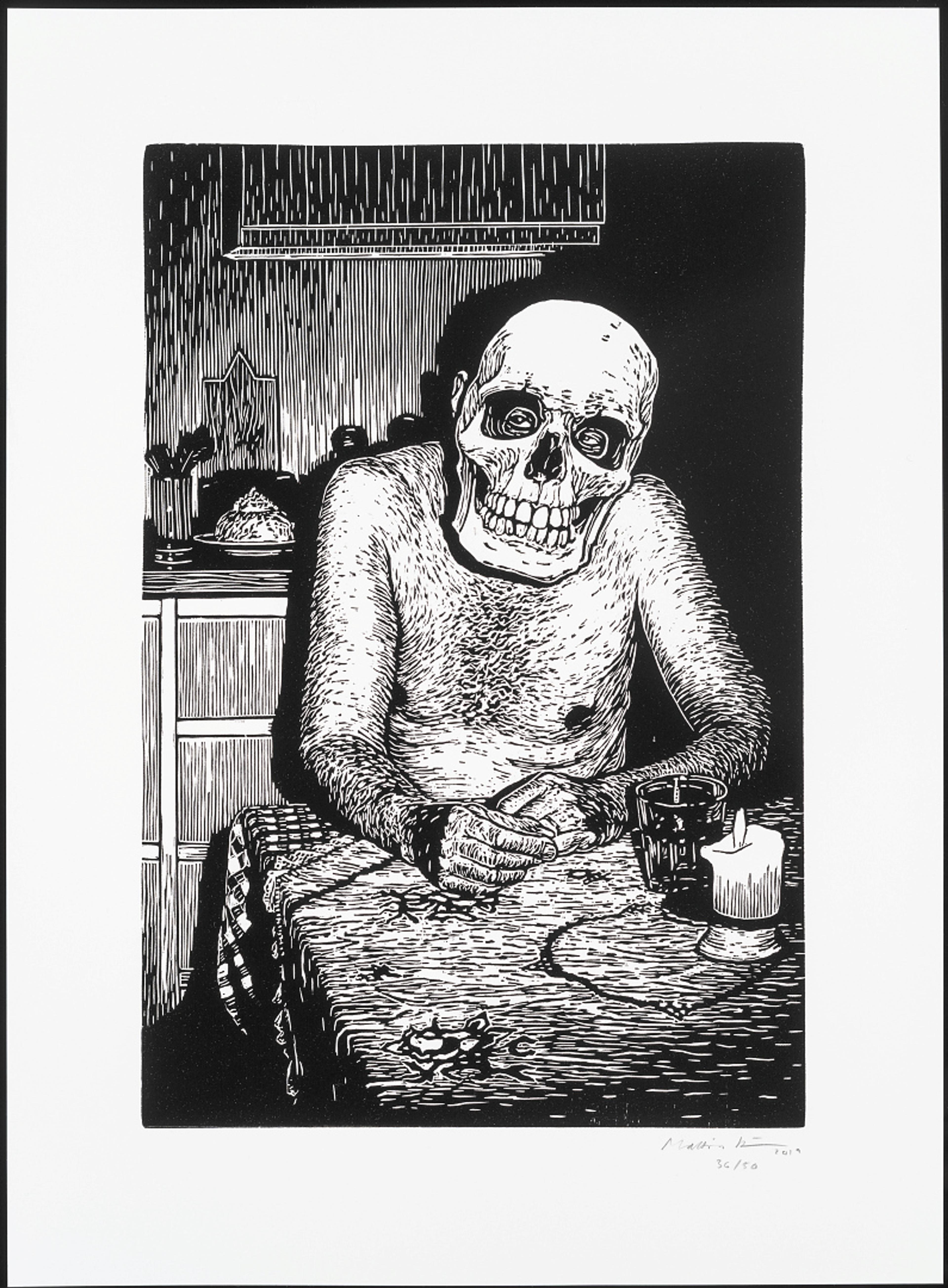 På kjøkkenet / In the Kitchen, 2019  Mattias Härenstam (f. / b. 1971)  Tresnitt / Woodcarving	  Kode 