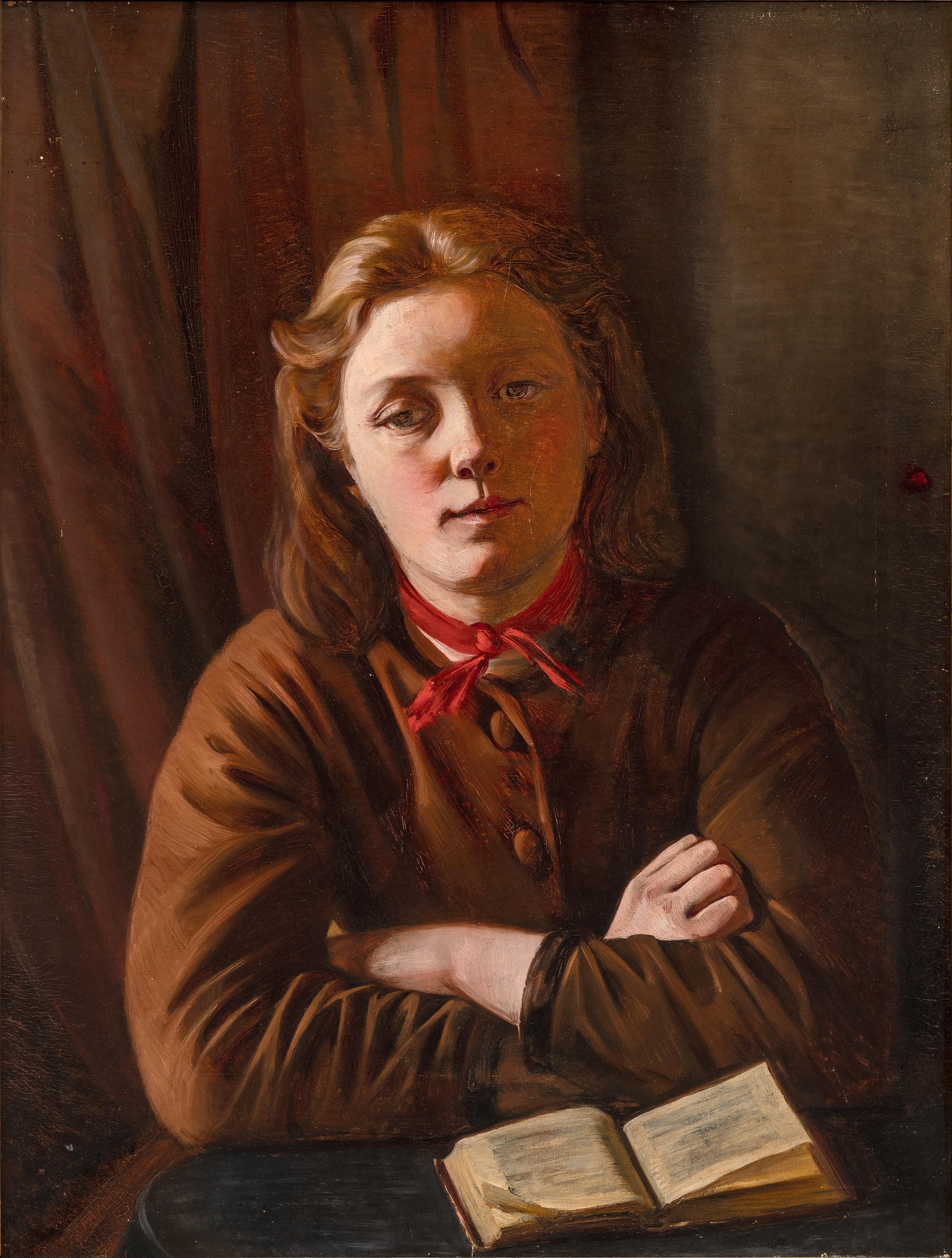 Maleri av en ung kvinne som leser en bok