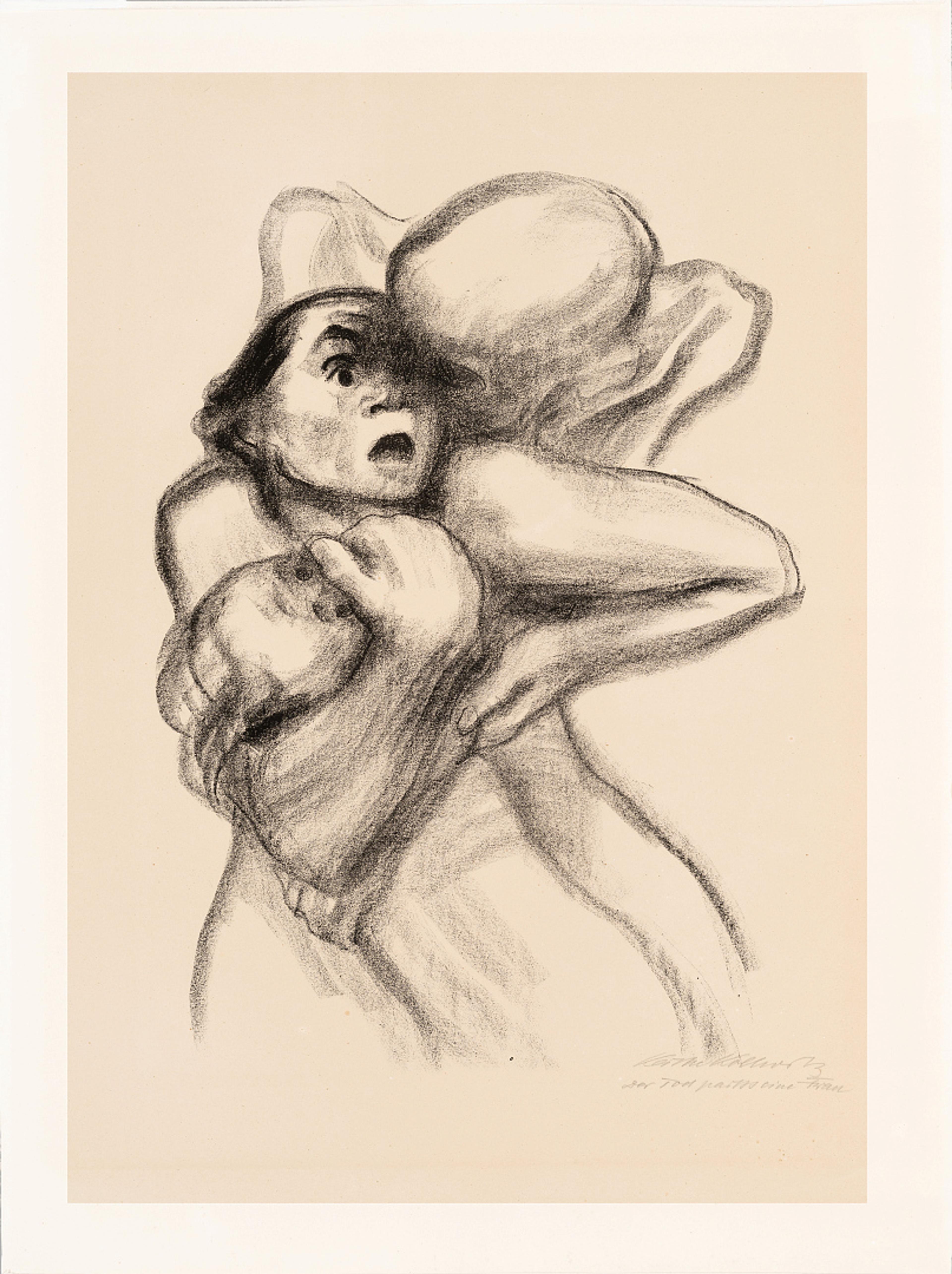 Døden griper en kvinne / Death seizing a Woman, 1934   Käthe Kollwitz (1867–1945)	    Litografi på papir / Lithograph on paper  Kode, Stenersens samling / The Stenersen Collection