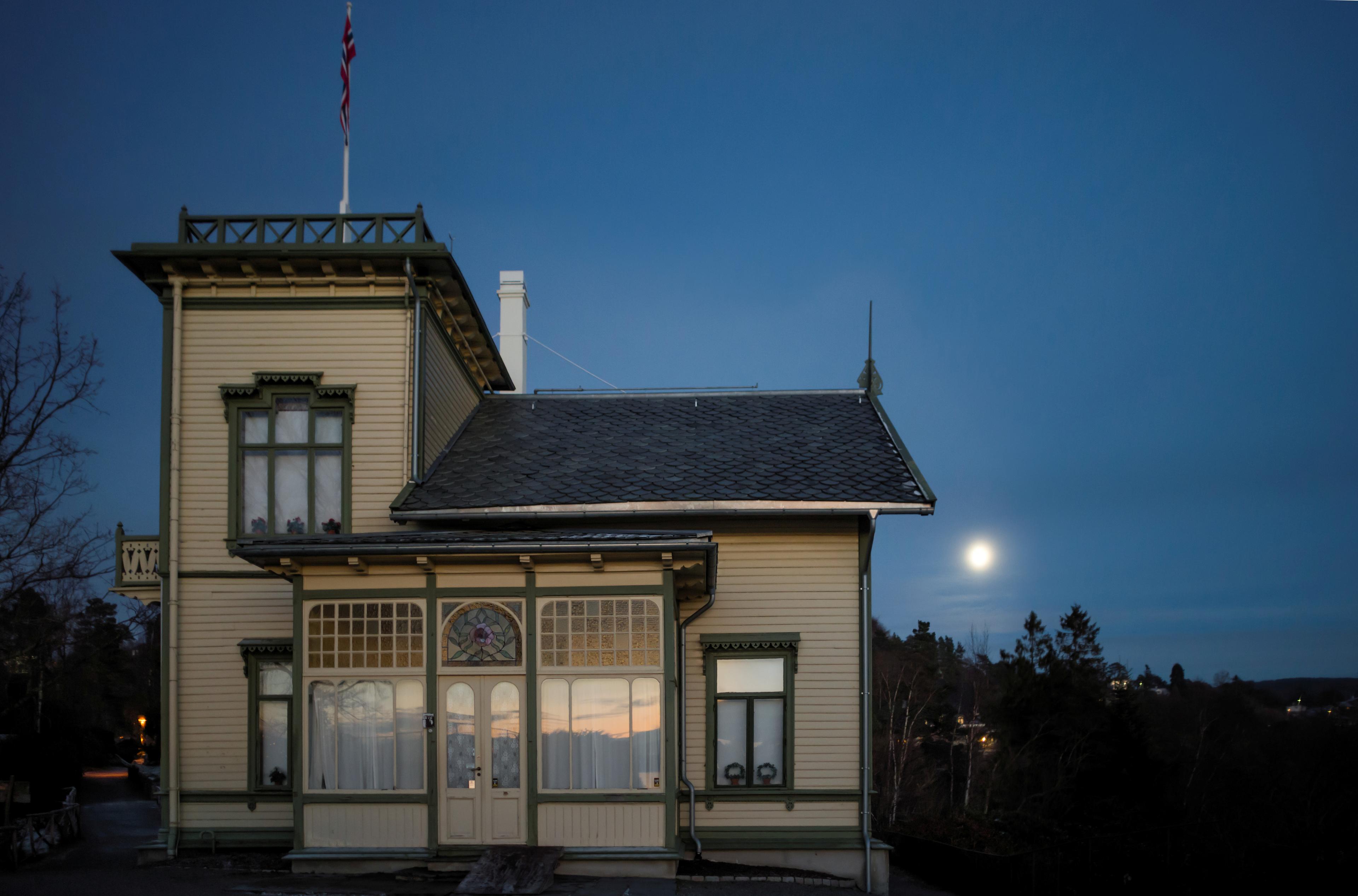 Edvard Grieg´s villa at Troldhaugen, in moonlight at dusk