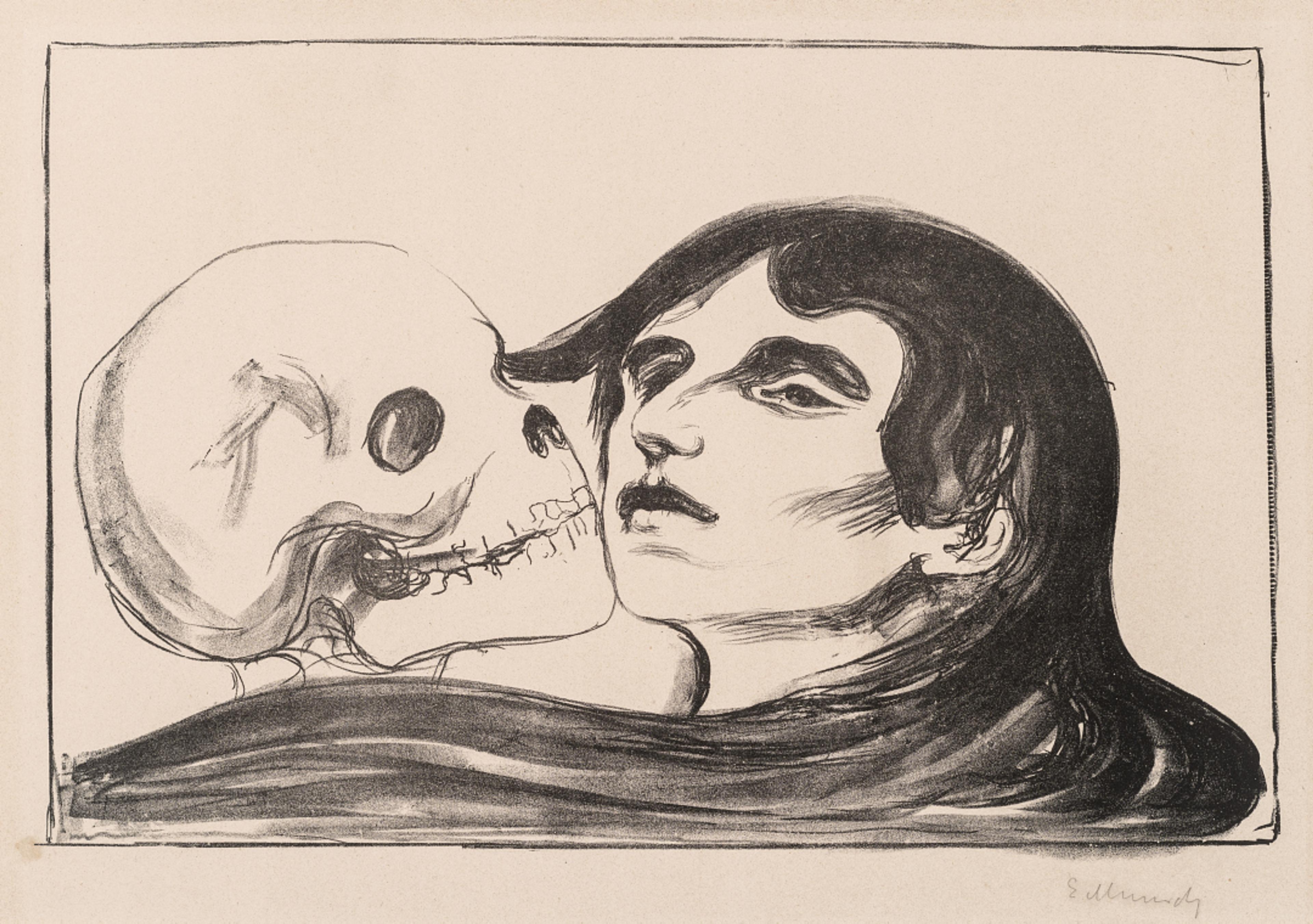Dødskyss / The Kiss of Death, 1899   Edvard Munch (1863–1944)	  Litografi på papir / Lithograph on paper  Kode, Rasmus Meyers samlinger / The Rasmus Meyer Collection 