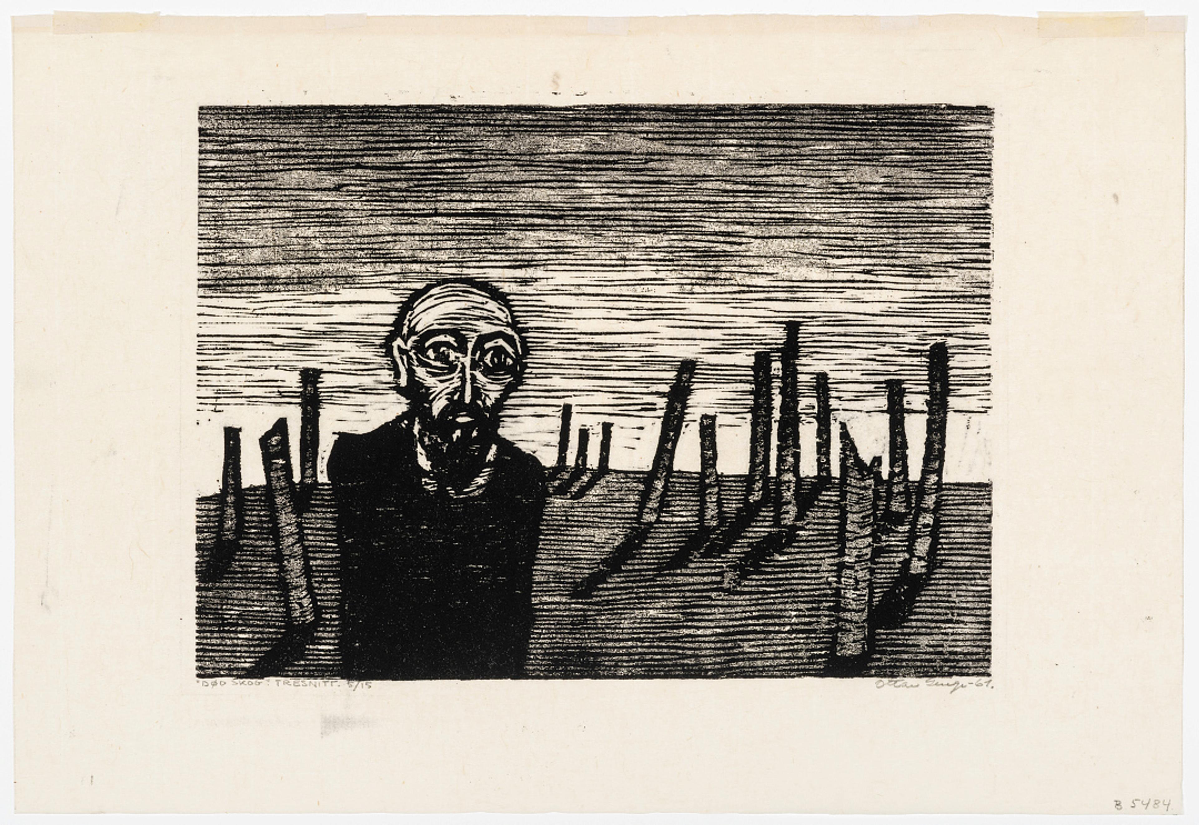 Død skog / Dead Forest, 1961   Ottar Helge Johannessen (1929–2010)  Tresnitt på papir / Woodcut on paper  Kode 