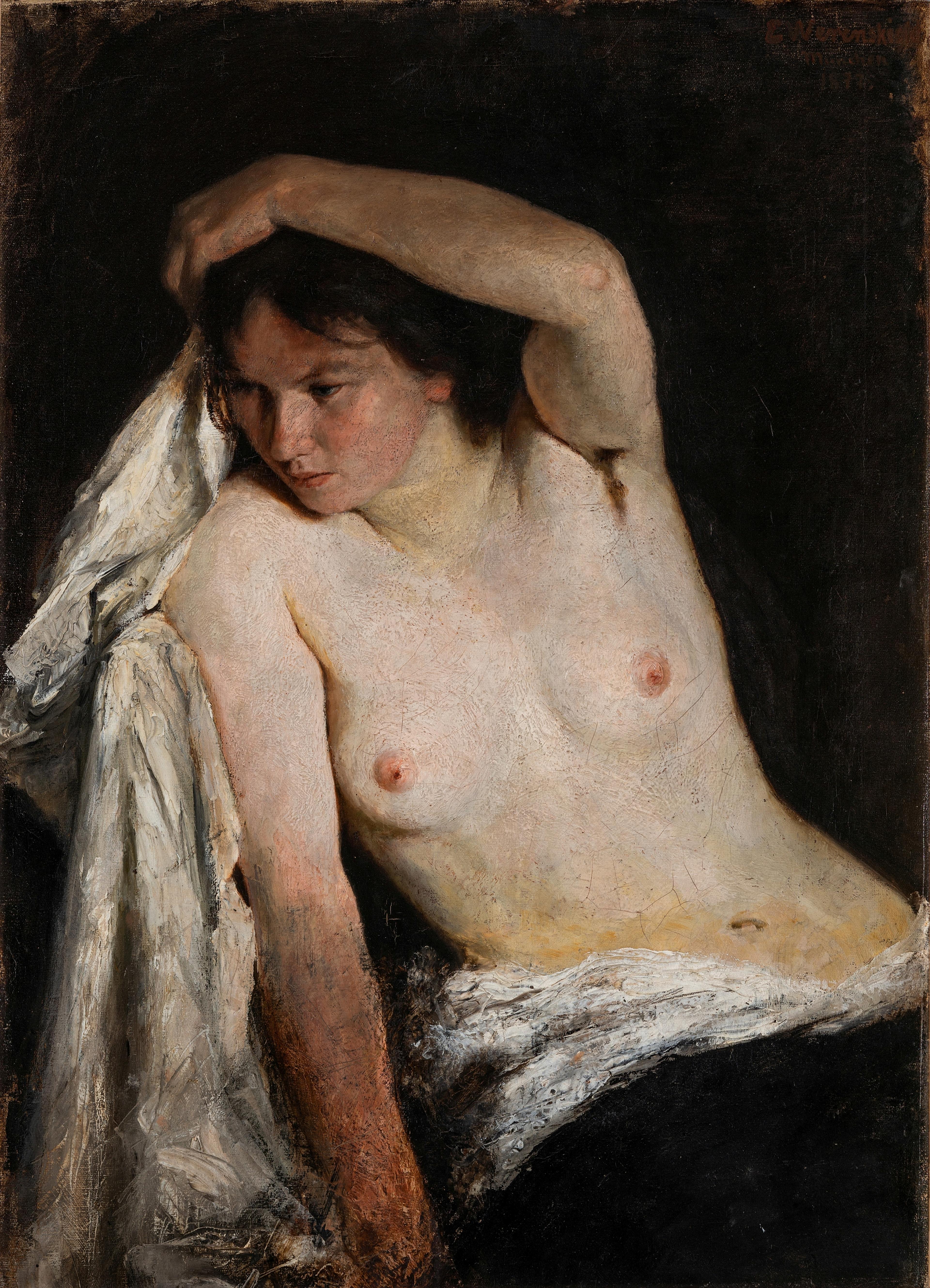 Aktmaleri av en kvinne i halvfigur