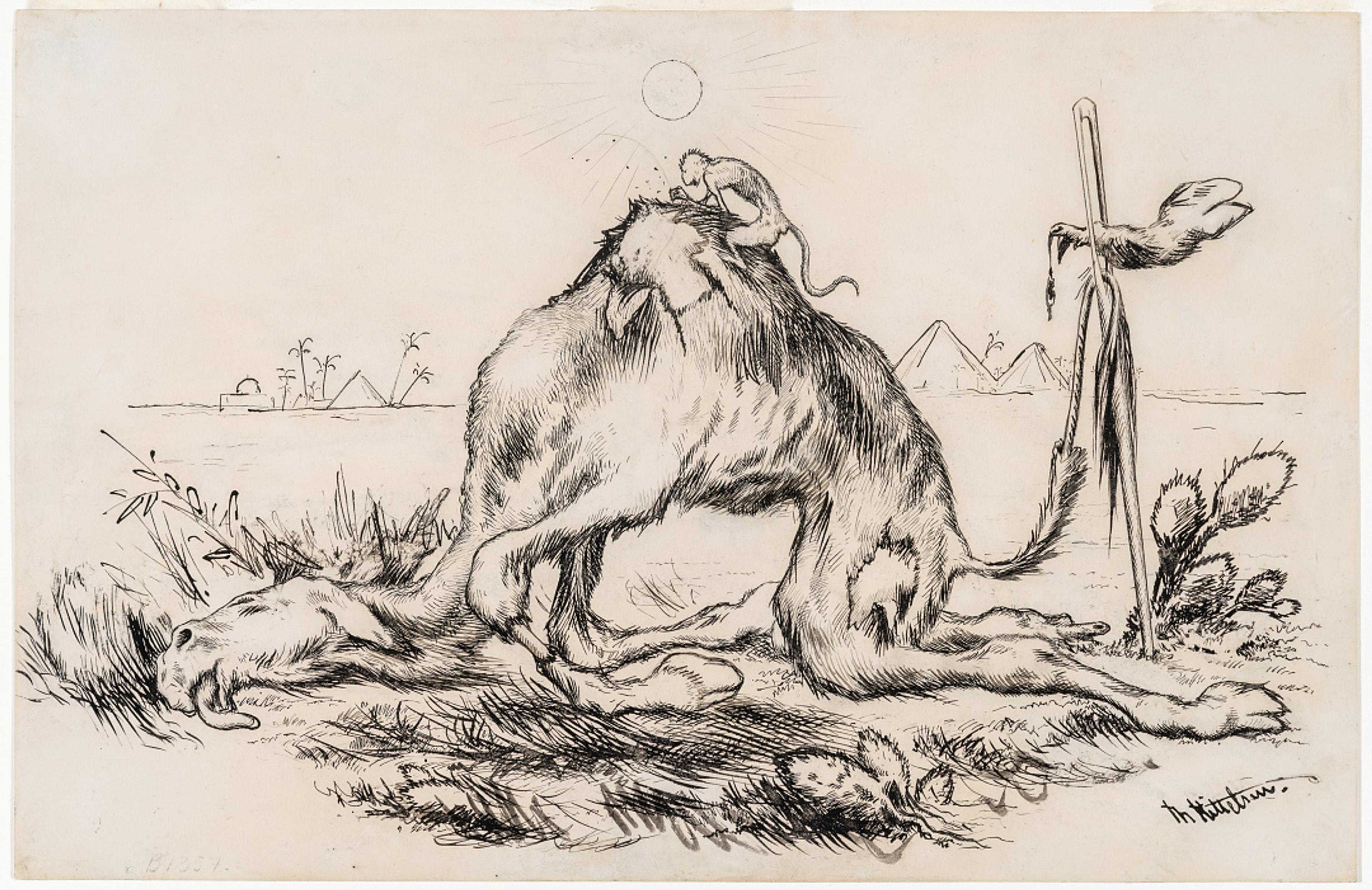 En kamel som har gått gjennom et nåløye / A Camel Who Has Gone through the Eye of a Needle, udatert / undated   Theodor Kittelsen (1857–1914)	  Tusj på papir / Ink on paper	  Kode