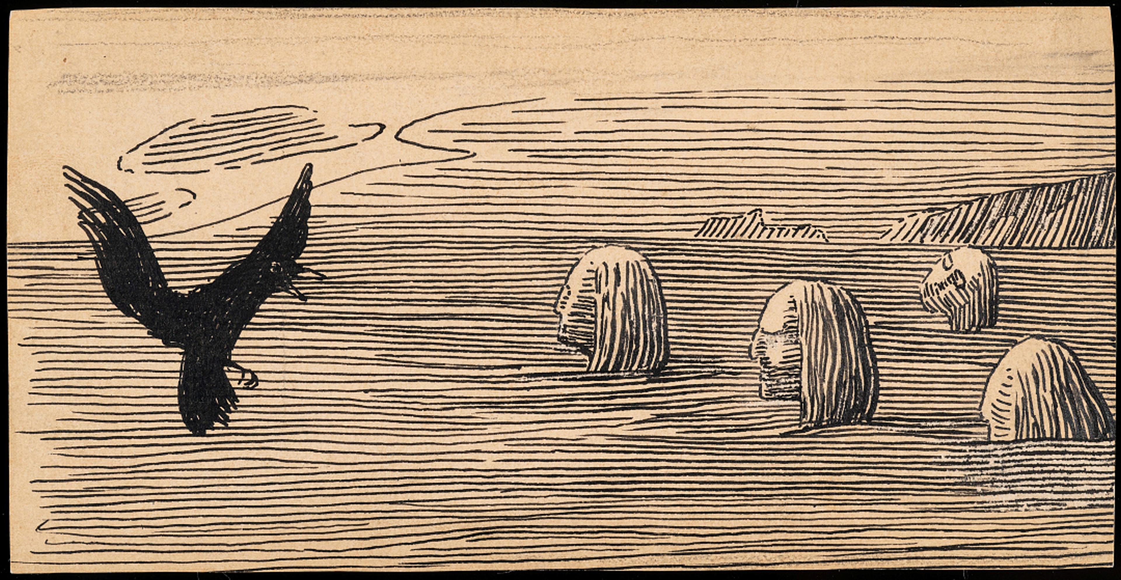 Seidmennene på Skratteskjær / Magicians (Seid) at Skratteskjær, 1899 (est.)    Halfdan Egedius (1877–1899)	  Blekk på papir / Ink on paper  Kode, Rasmus Meyers samlinger / The Rasmus Meyer Collection