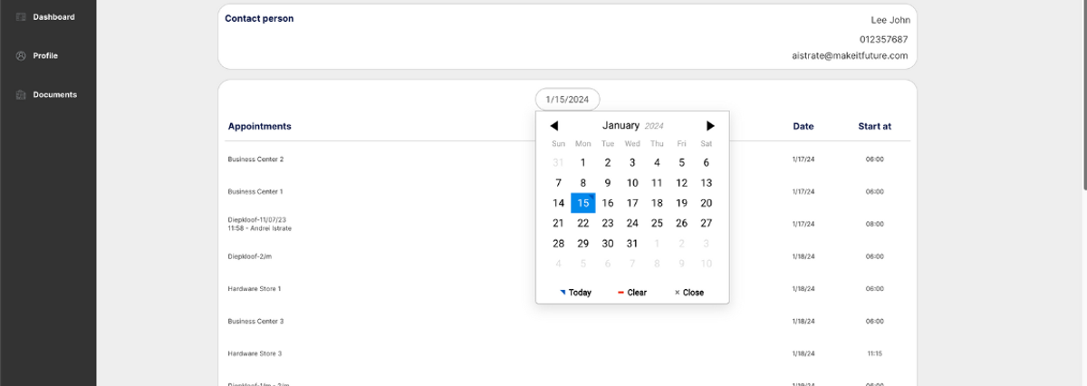 Cleaning company client app monthly schedule