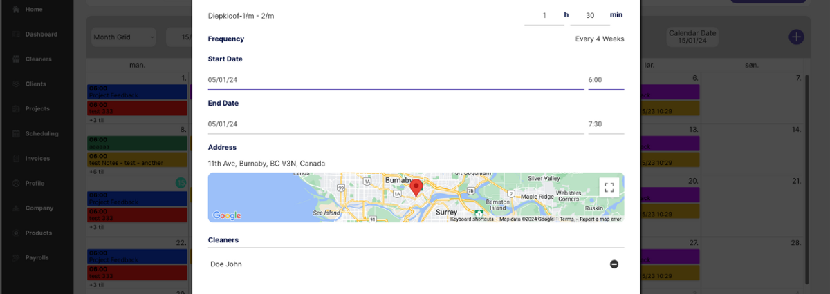 Scheduling app for cleaning company