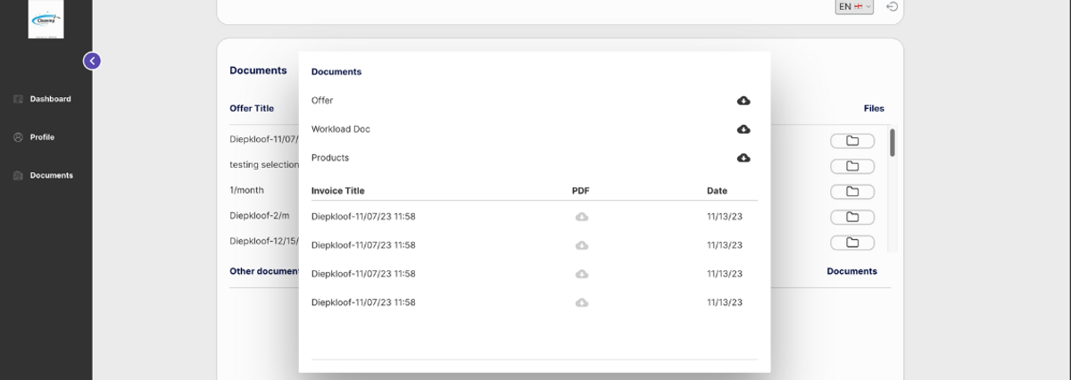 Cleaning company documents client facing app