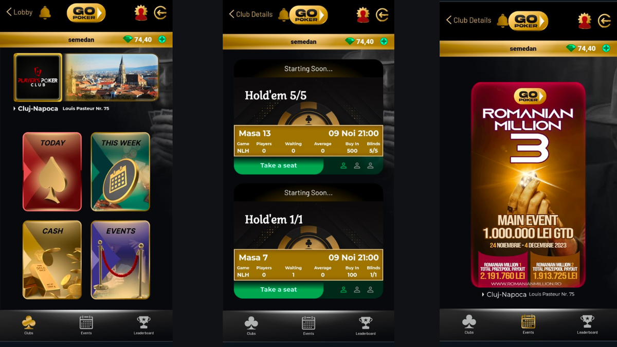 Go Poker in app walk-through events