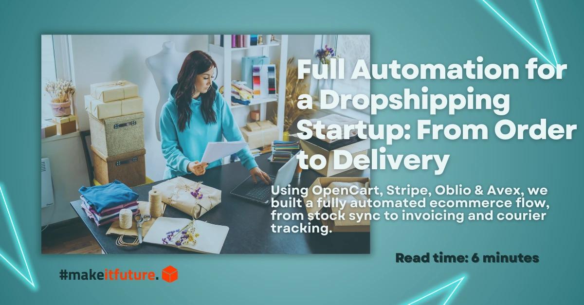 Automatizare completă a magazinului de dropshipping folosind OpenCart, Avex, Oblio, Stripe și Make.com.