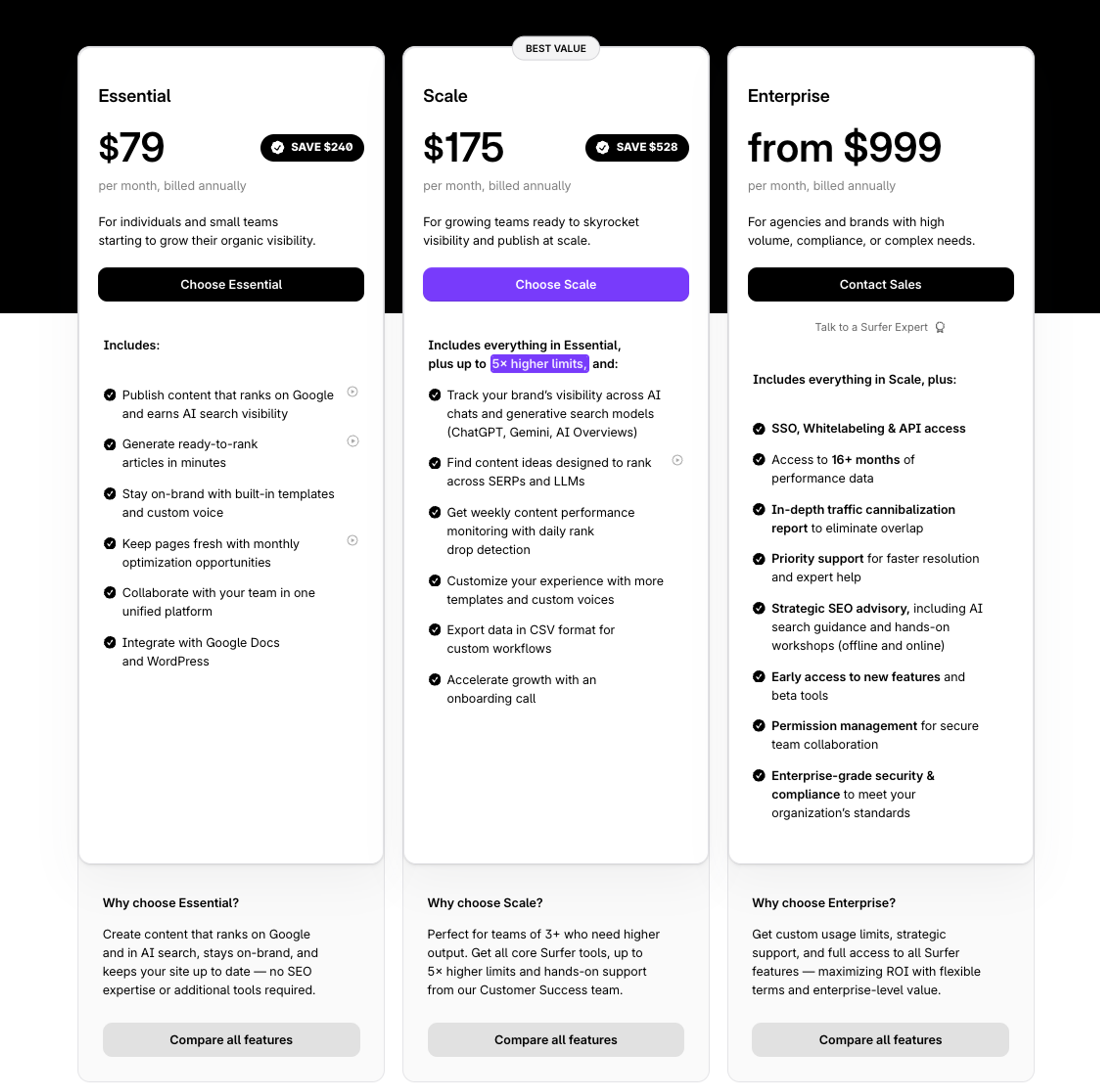Pricing — SurferSEO Plans