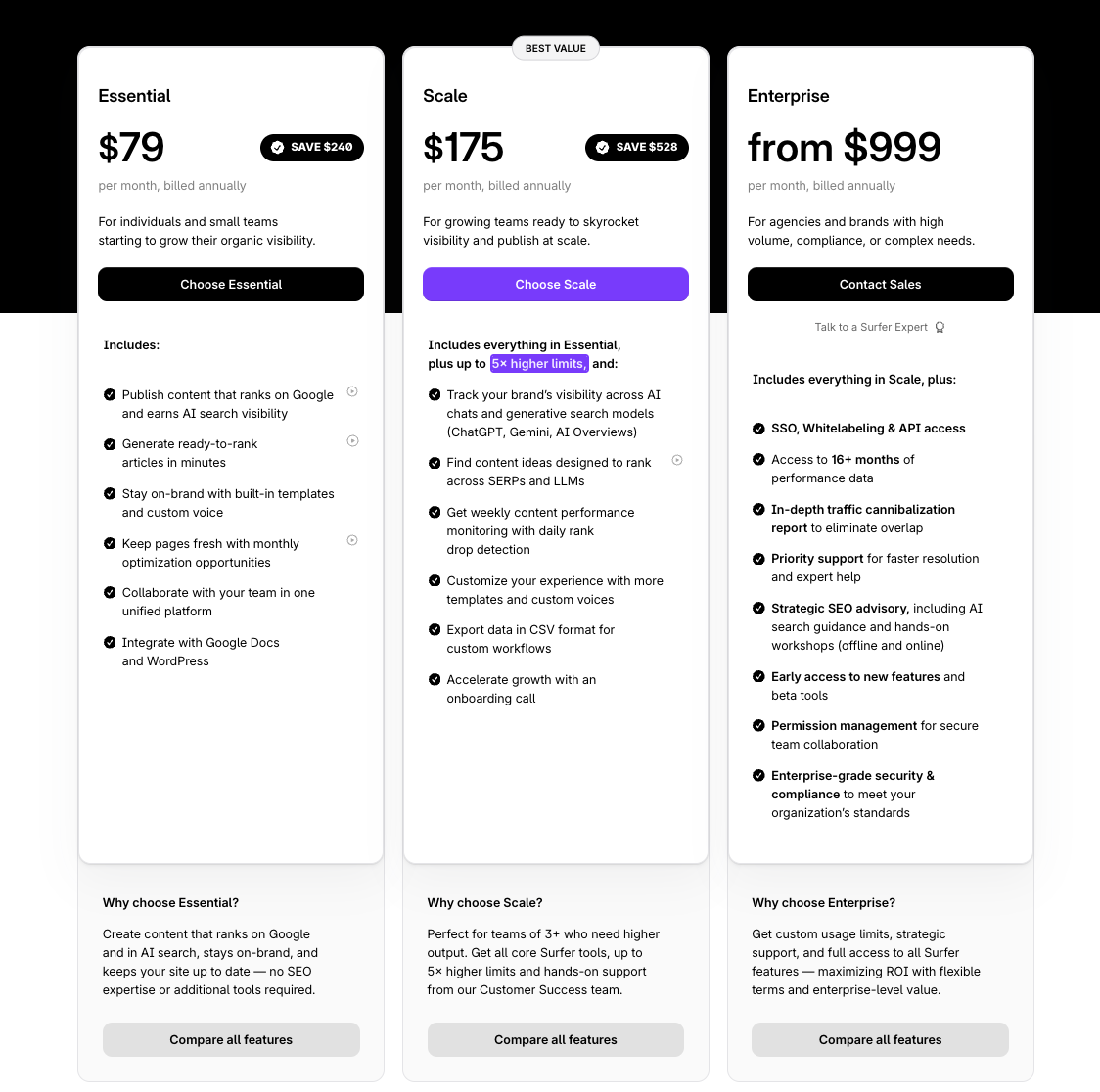 Pricing — SurferSEO Plans