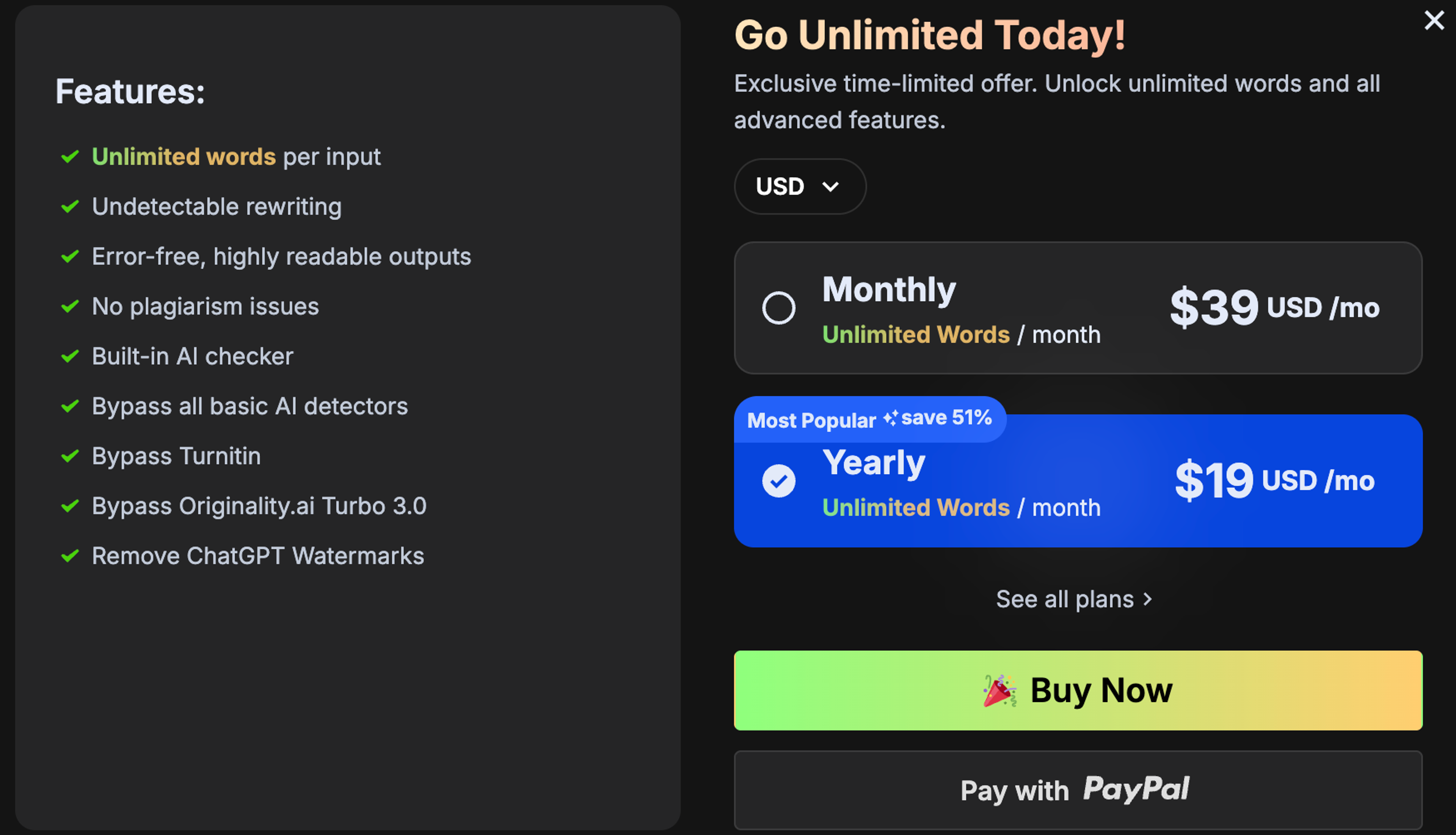 BypassGPT Pricing
