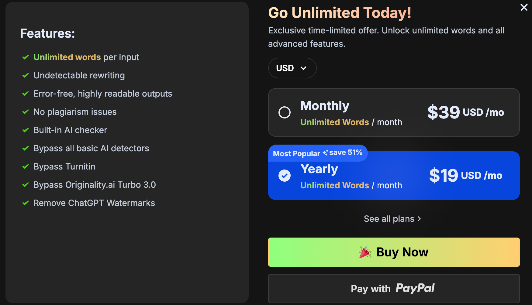 BypassGPT Pricing
