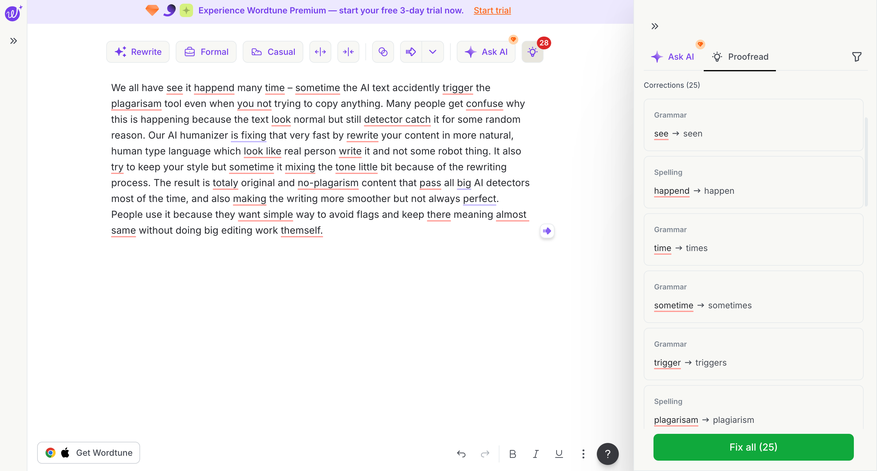Extremely Clean Sentence Rewriting