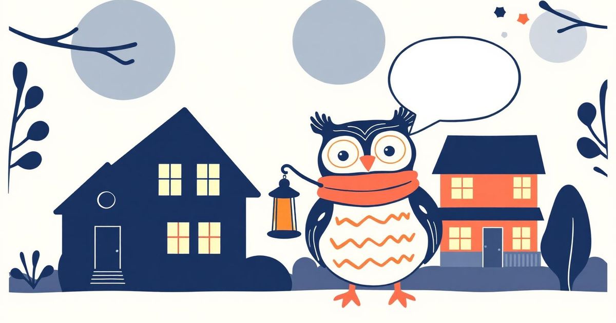 Scout the owl holding a lantern beside an empty AI answer bubble and a dark house
