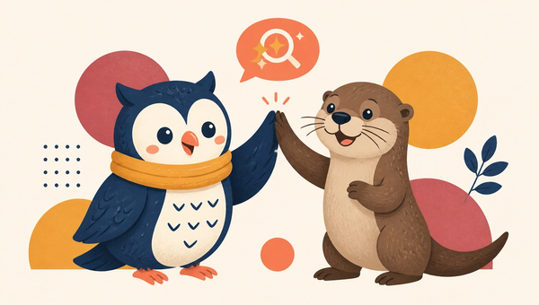 Scout the Foundable owl high-fiving the Otterly.AI otter to celebrate the partnership