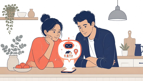 An Australian couple looking at an AI assistant on a phone for real estate advice