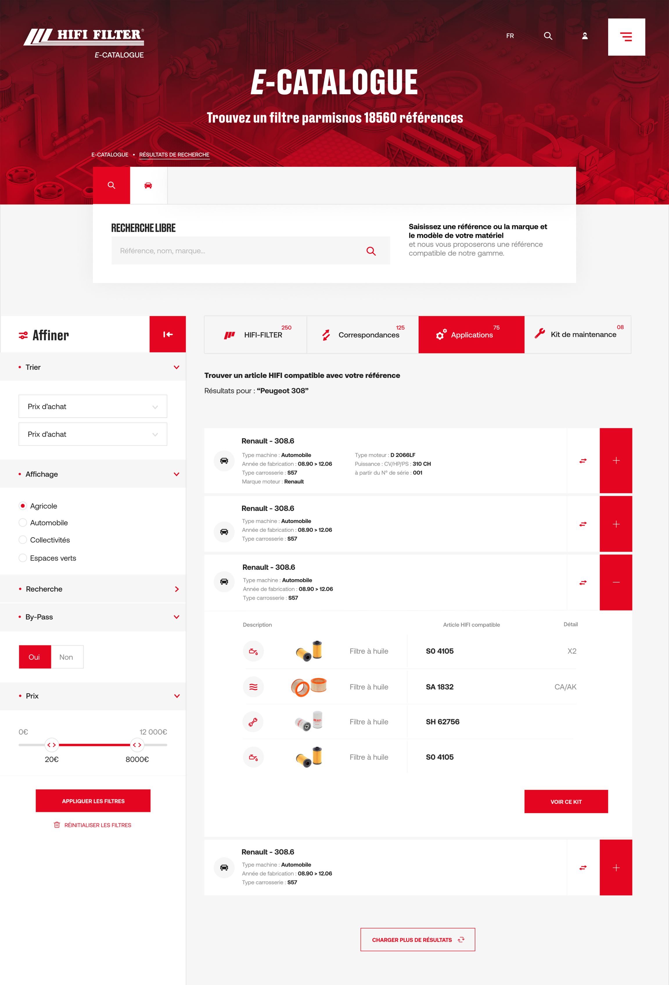 Custom desktop internet site with high-fidelity filter and e-catalog