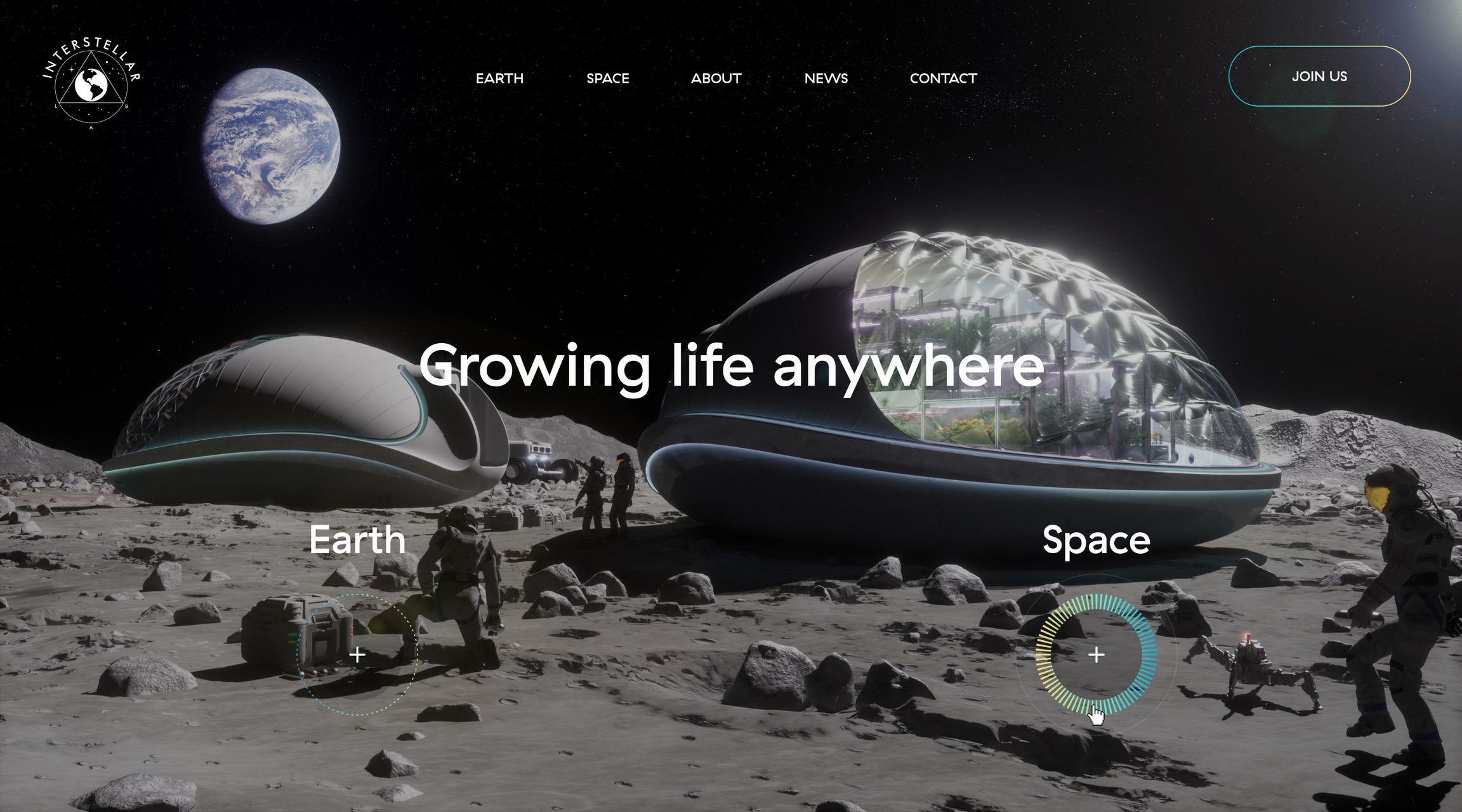 homepage section of the header interstellar lab - custom showcase site