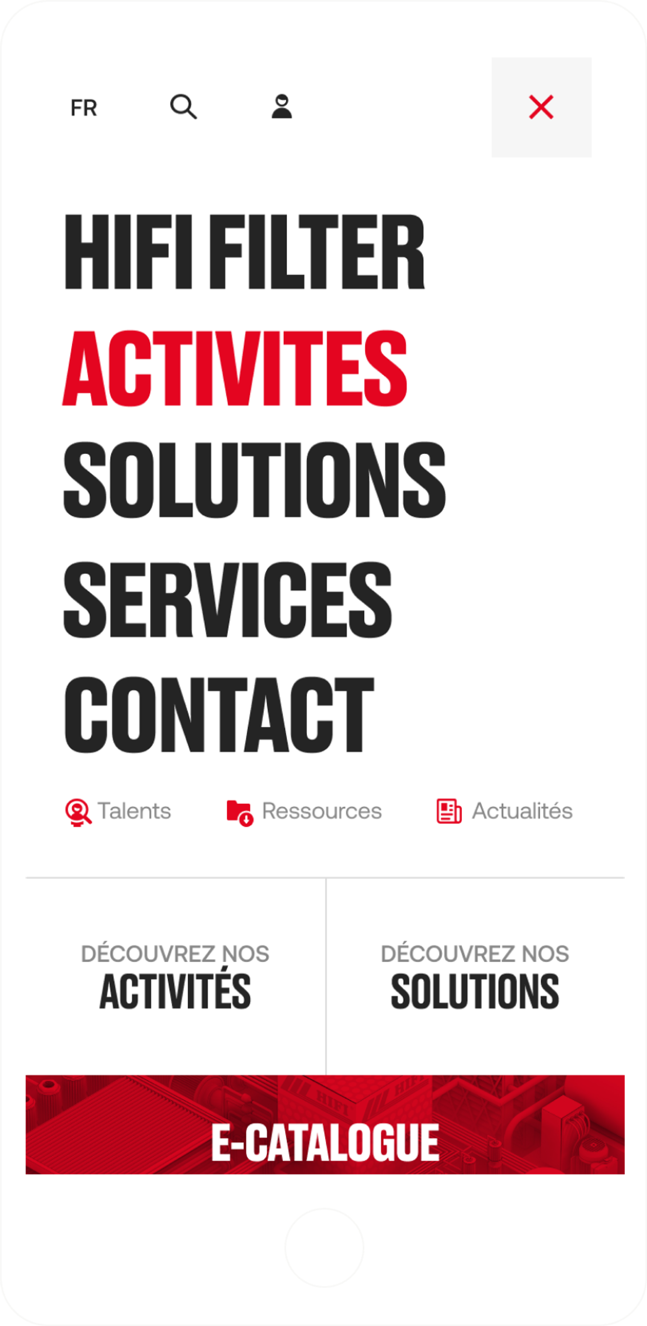 Hifi filter site internet sur mesure menu burger