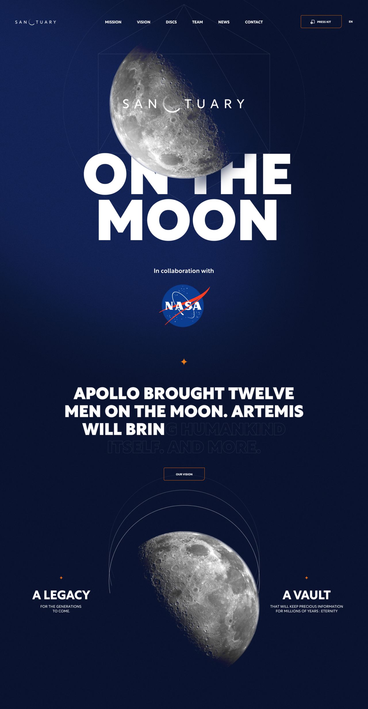 Homepage de Sanctuary section du header