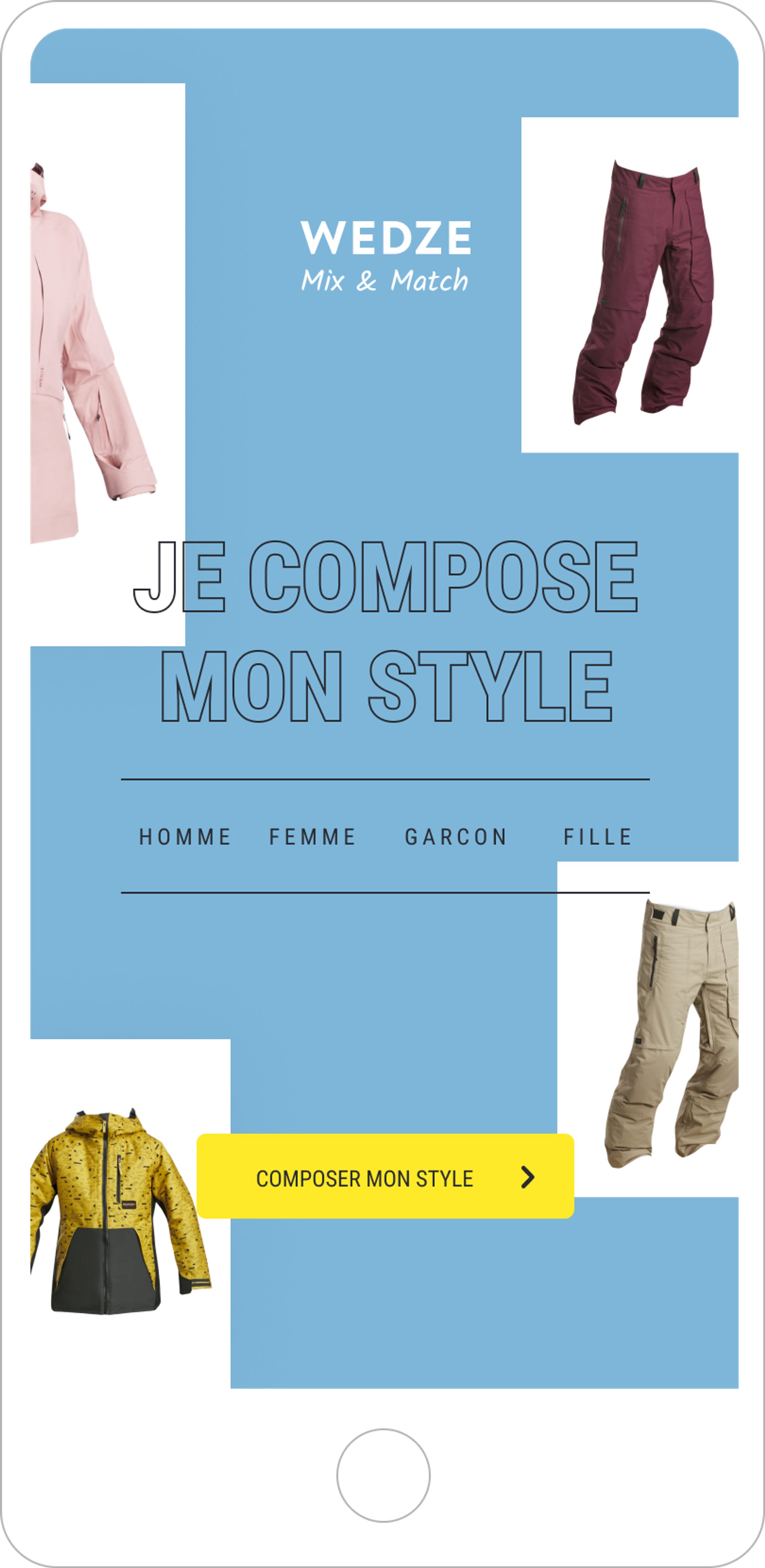 Wedze mix & match expérience lookbook mobile choix