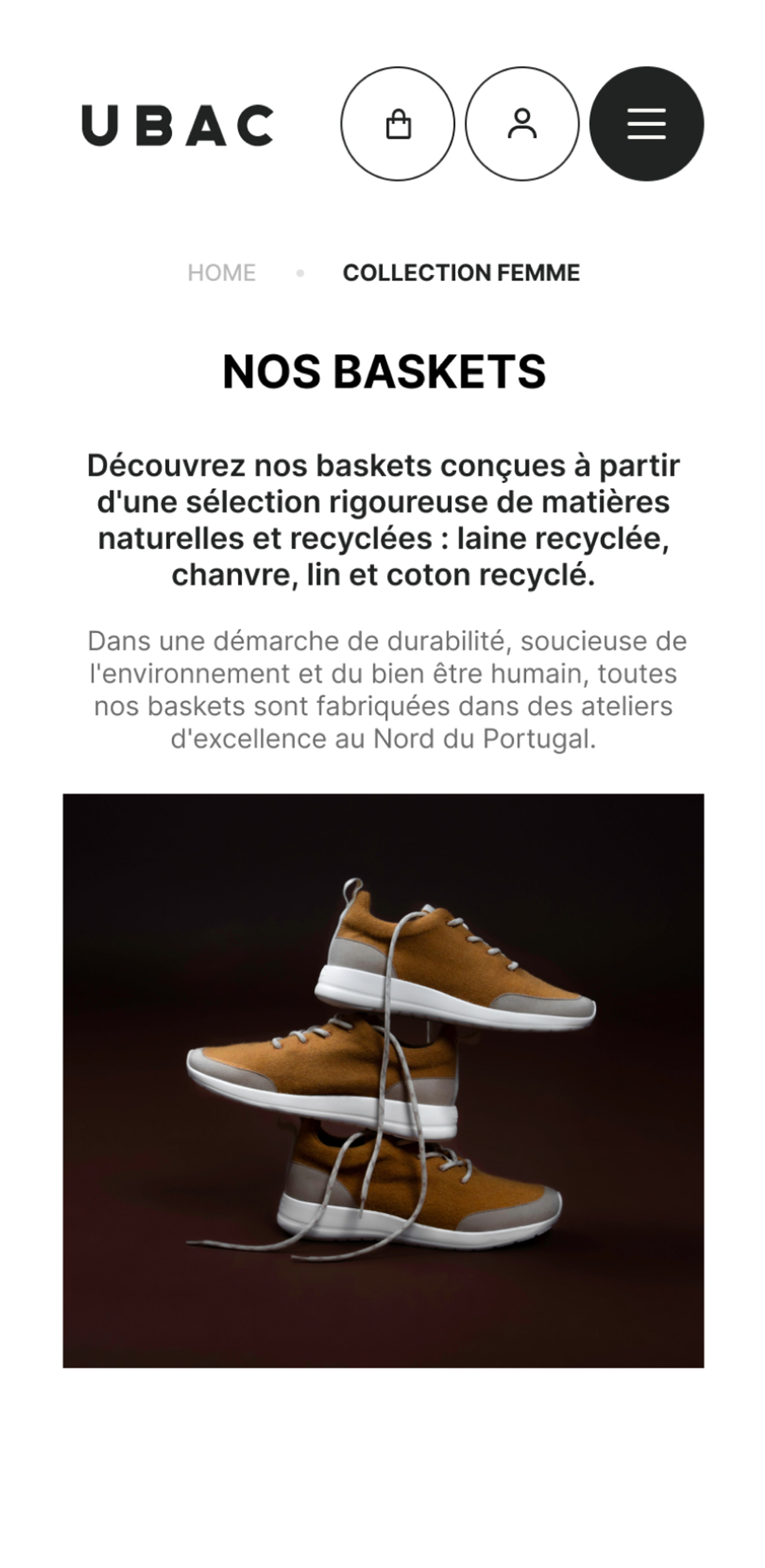 Ubac menu mobile collections baskets