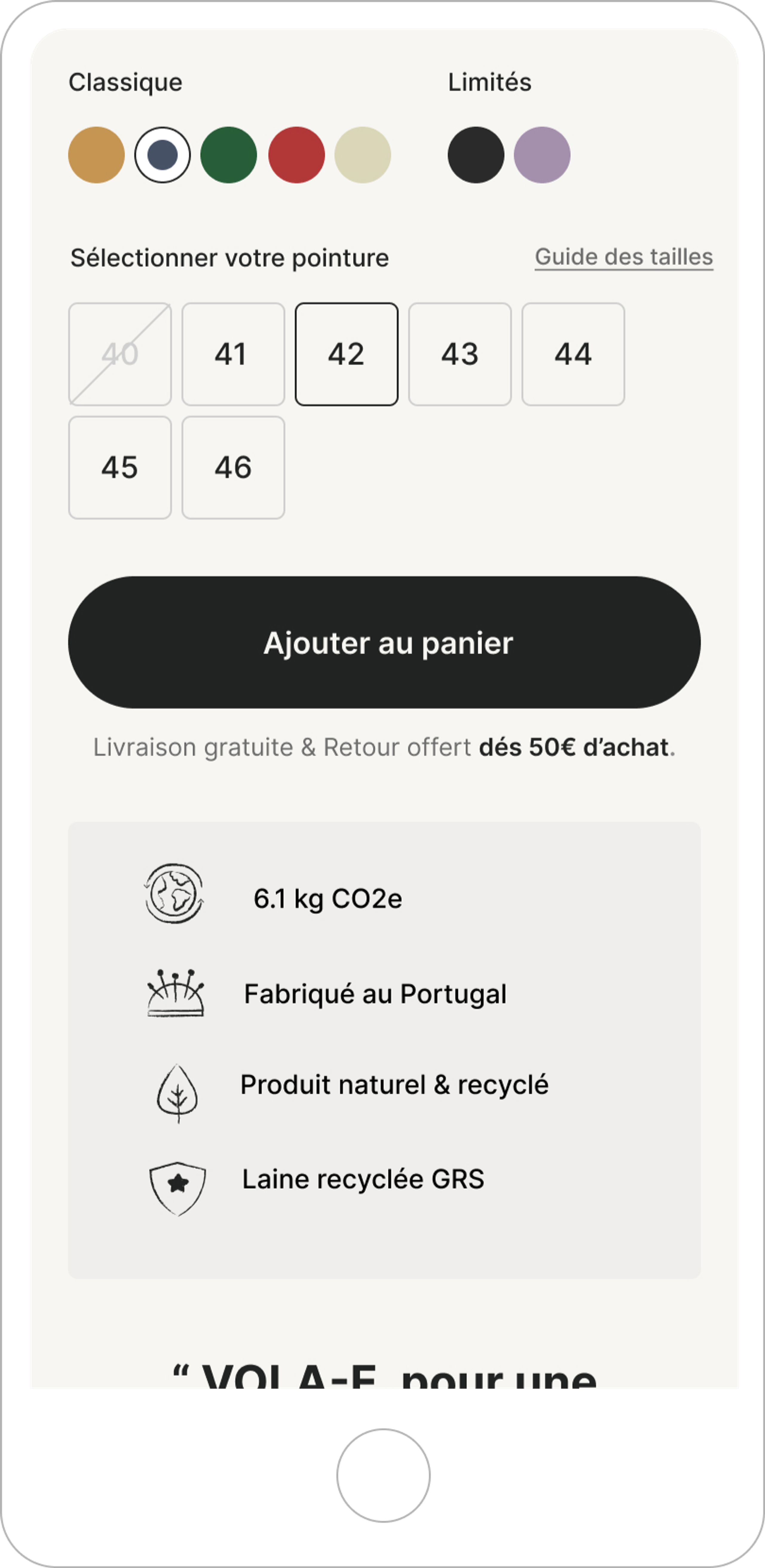 Ubac mobile ajout panier fiche produit e-commerce